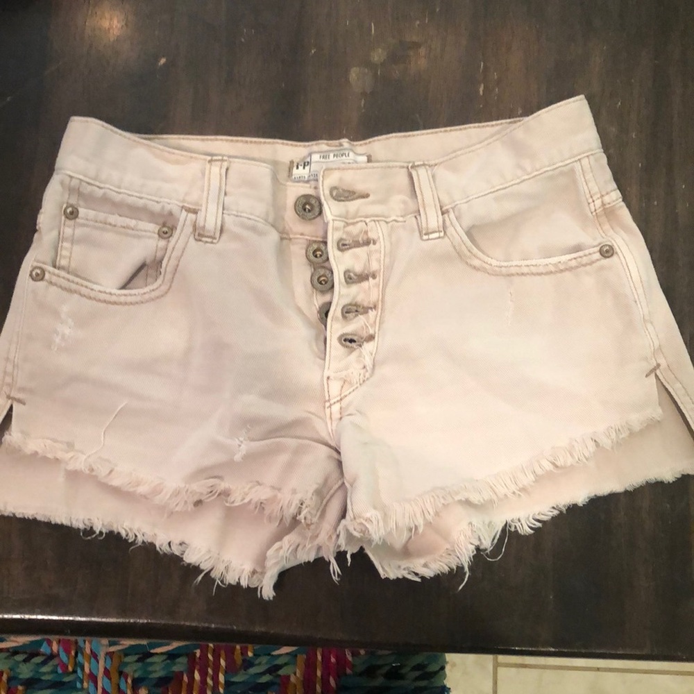 Low rise FP cream colored distressed denim shorts